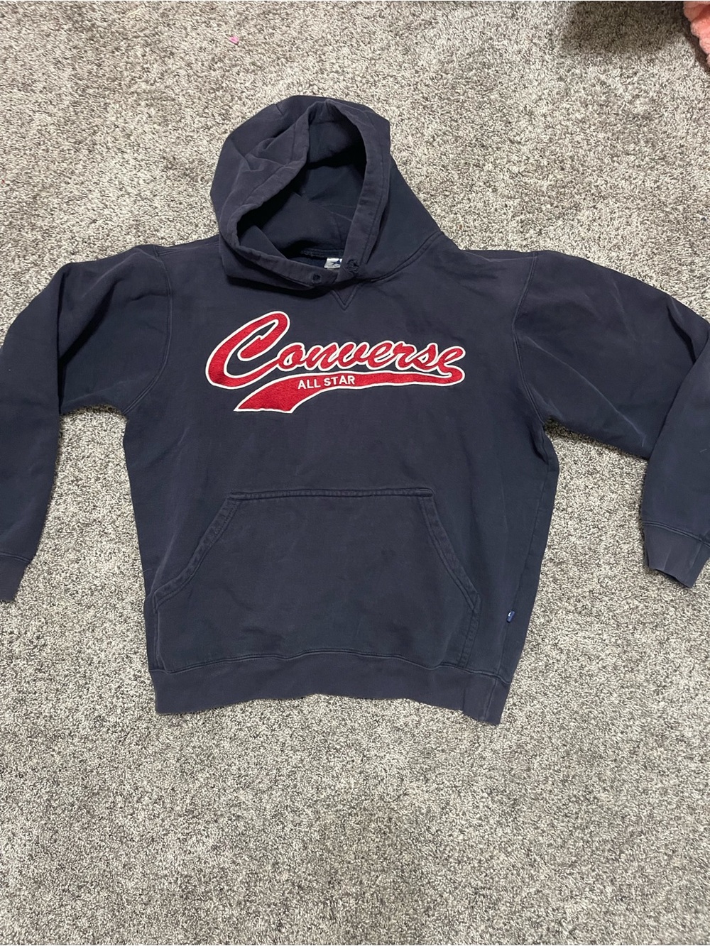Converse Navy Hoodie with Red and White Script Logo
